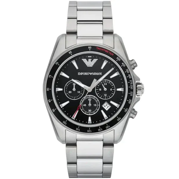 Emporio Armani Sigma Silver Stainless Steel Black Dial Chronograph Quartz Watch for Gents - AR6098