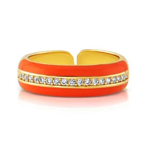 ENAMEL 1 ROW CZ RING, NEON ORANGE