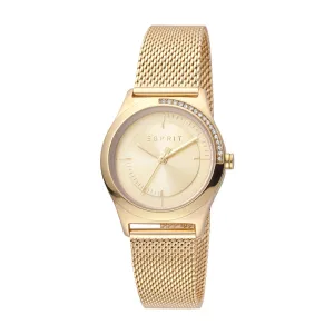 Esprit Ladies IP Gold Stainless Steel Watch Stones on Bezel Golden Dial & Mesh Bracelet
