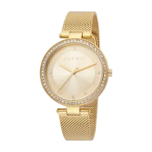 Esprit Ladies Watch Ip Gold Mesh Bracelet With Stone In The Case Gold Dial