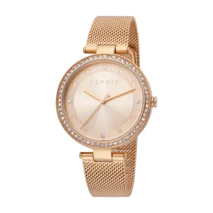 Esprit Ladies Watch Ip Rosegold Mesh Bracelet & Rosegold Dial With Stone
