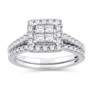 EternalDia 1 Cttw Diamond Princess-Cut Square Frame Halo Bridal Set In 10kt White Gold (IJ/I2I3)