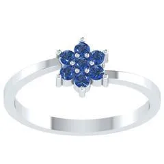 EternalDia Round 0.25 Ct Blue D/VVS1 Diamond 14k Finish Sterling Silver Flower Band Ring