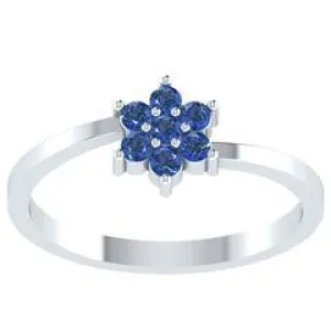 EternalDia Round 0.25 Ct Blue D/VVS1 Diamond 14k Finish Sterling Silver Flower Band Ring