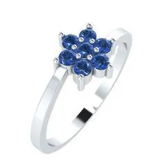 EternalDia Round 0.25 Ct Blue D/VVS1 Diamond 14k Finish Sterling Silver Flower Band Ring