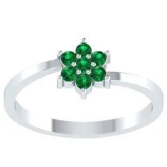 EternalDia Round 0.25 Ct Green D/VVS1 Diamond 14k Finish Sterling Silver Flower Band Ring