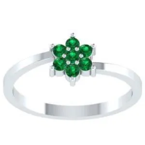 EternalDia Round 0.25 Ct Green D/VVS1 Diamond 14k Finish Sterling Silver Flower Band Ring