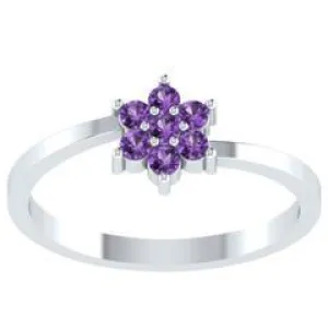 EternalDia Round 0.25ct Purple D/VVS1 Diamond 14k Finish Sterling Silver Flower Band Ring