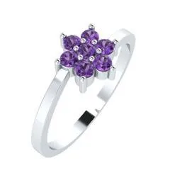 EternalDia Round 0.25ct Purple D/VVS1 Diamond 14k Finish Sterling Silver Flower Band Ring