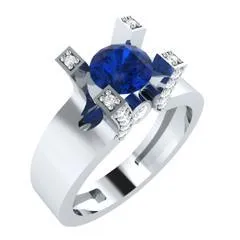 EternalDia Round 1.2 Ct Blue D/VVS1 Diamond 14k Finish Sterling Silver Solitaire Band Ring