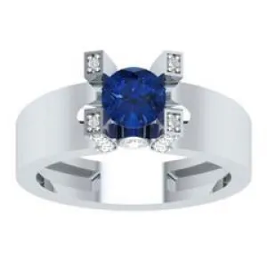 EternalDia Round 1.2 Ct Blue D/VVS1 Diamond 14k Finish Sterling Silver Solitaire Band Ring