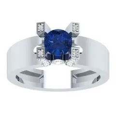 EternalDia Round 1.2 Ct Blue D/VVS1 Diamond 14k Finish Sterling Silver Solitaire Band Ring