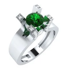 EternalDia Round 1.2 Ct Green D/VVS1 Diamond 14k Finish Sterling Silver Solitaire Band Ring