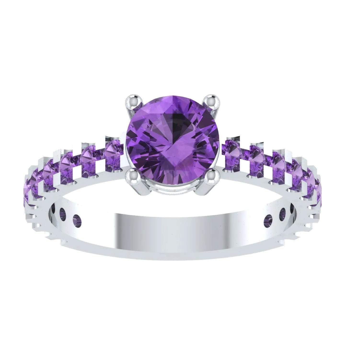 EternalDia Round 4.2ct Purple D/VVS1 Diamond 14k Finish Sterling Silver Solitaire Band Ring