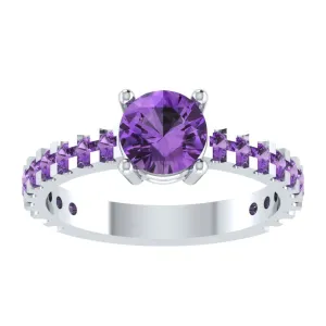 EternalDia Round 4.2ct Purple D/VVS1 Diamond 14k Finish Sterling Silver Solitaire Band Ring