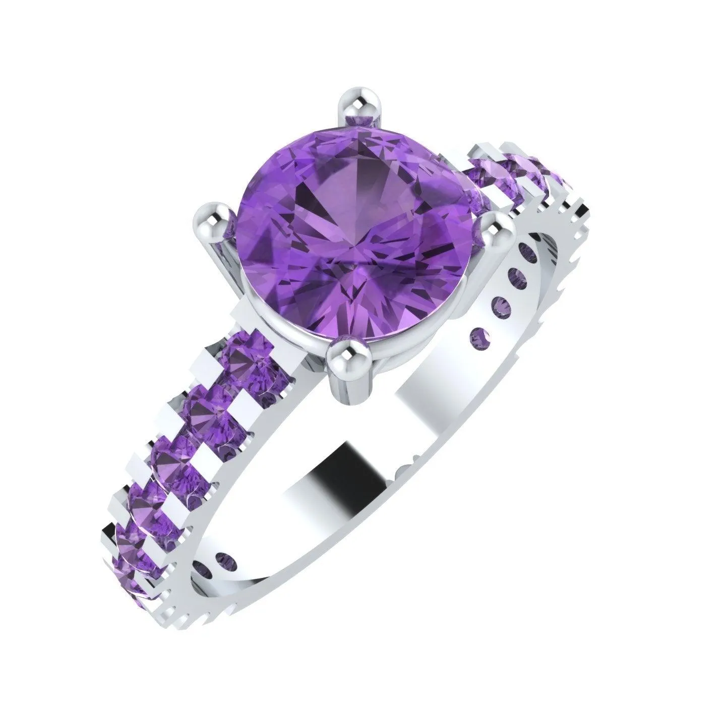 EternalDia Round 4.2ct Purple D/VVS1 Diamond 14k Finish Sterling Silver Solitaire Band Ring