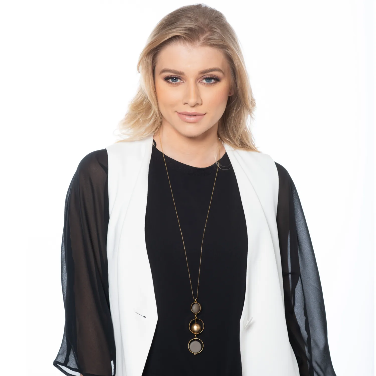 Evelyn Long grey and 24K gold pendant necklace