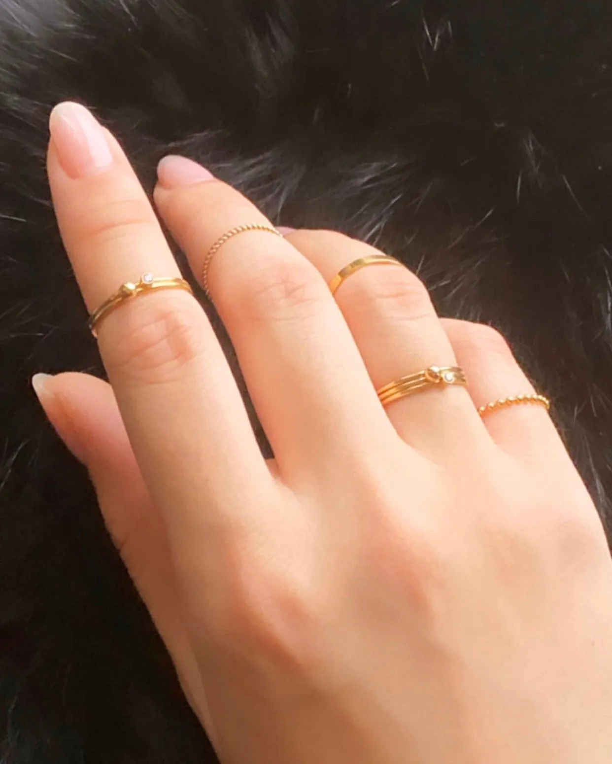 Everyday, shower safe stacking rings (14K gold-filled, cubic zirconia CZ, love knot, flat band, twisted rope, simple band, petite pearl, wavy)