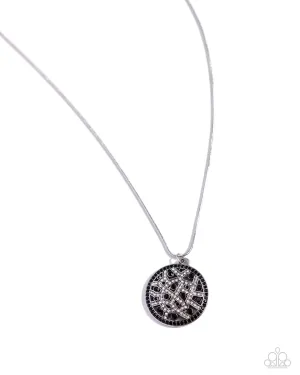 Exclusive Emblem - Black - White Rhinestone Medallion Paparazzi Short Necklace