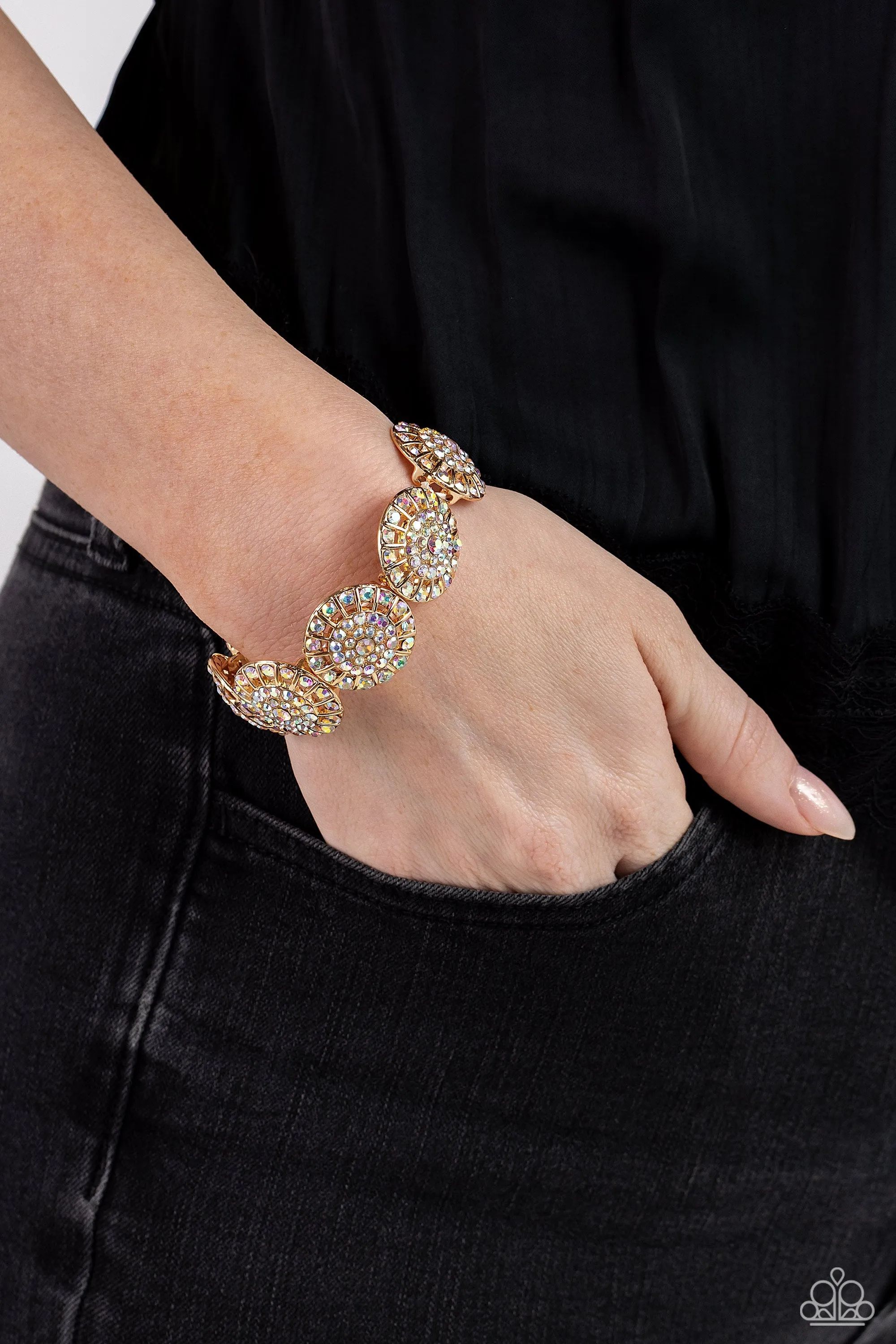 Executive Elegance - Multi (Iridescent Rhinestones/Gold Disc) Bracelet
