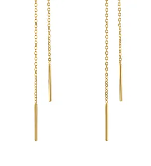 Exquisite 14K Yellow Gold Threader Earrings, Hand Crafted Solid Yellow Gold Wire Threader Earrings, Yellow Gold Chain Earrings