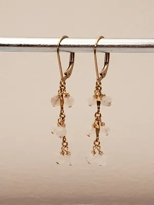 Faceted Moonstone Cluster Drop Earrings on 14kt Gold-Filled Bar Chain