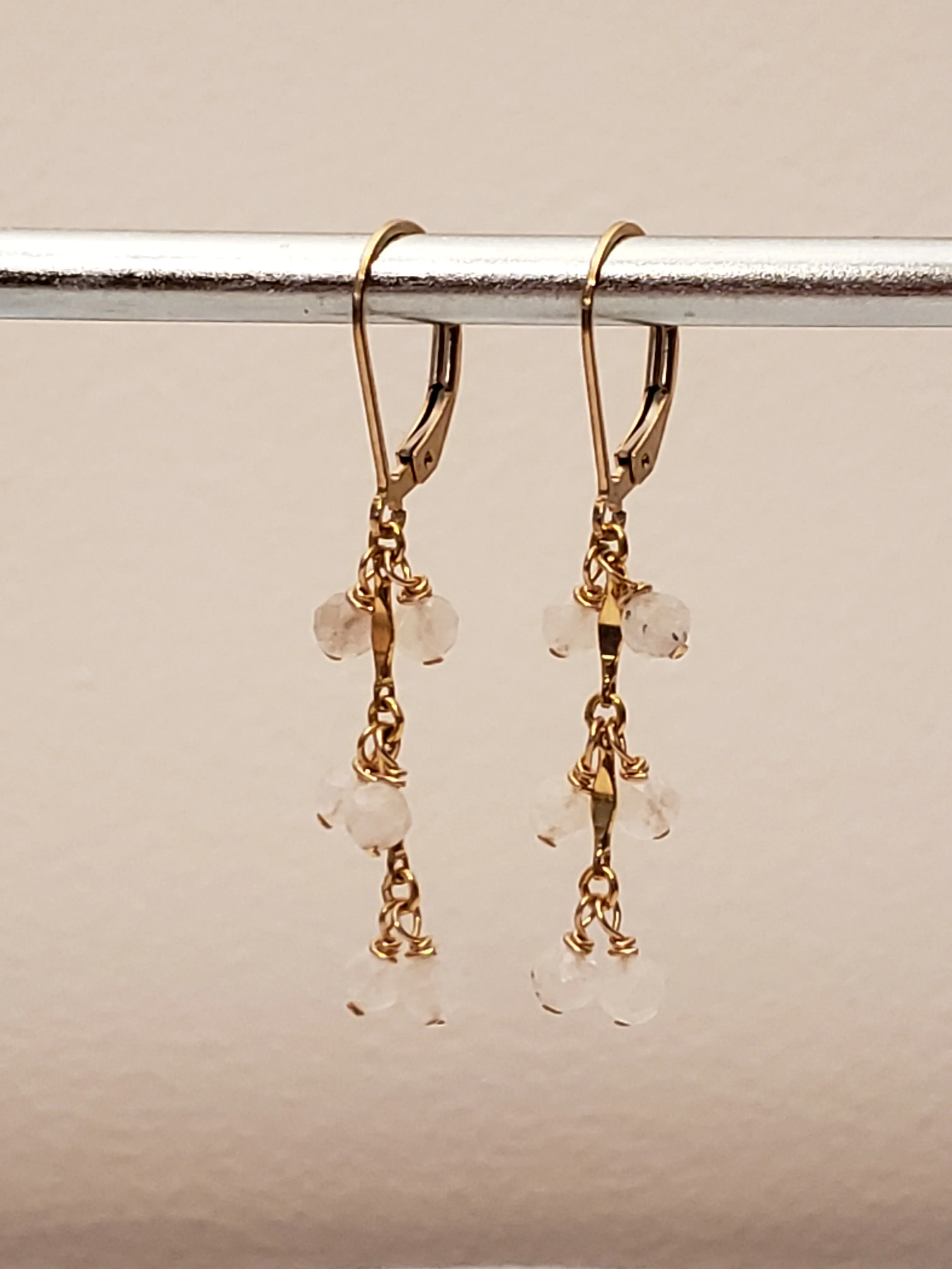 Faceted Moonstone Cluster Drop Earrings on 14kt Gold-Filled Bar Chain