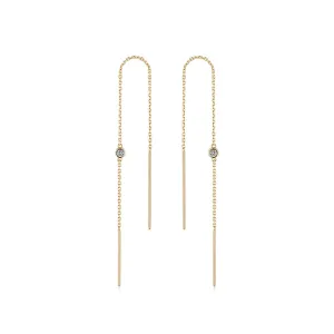 Fancime 14K Yellow Gold 0.03CTTW White Diamond Long Chain Threader Earrings