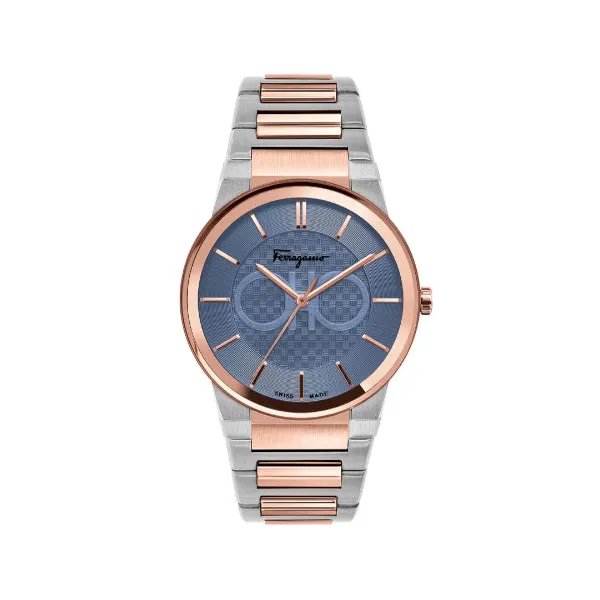 Ferragamo Contemporary Sapphire Two-Tone Stainless Steel Blue Dial Quartz Watch For Gents - Sfhp00720