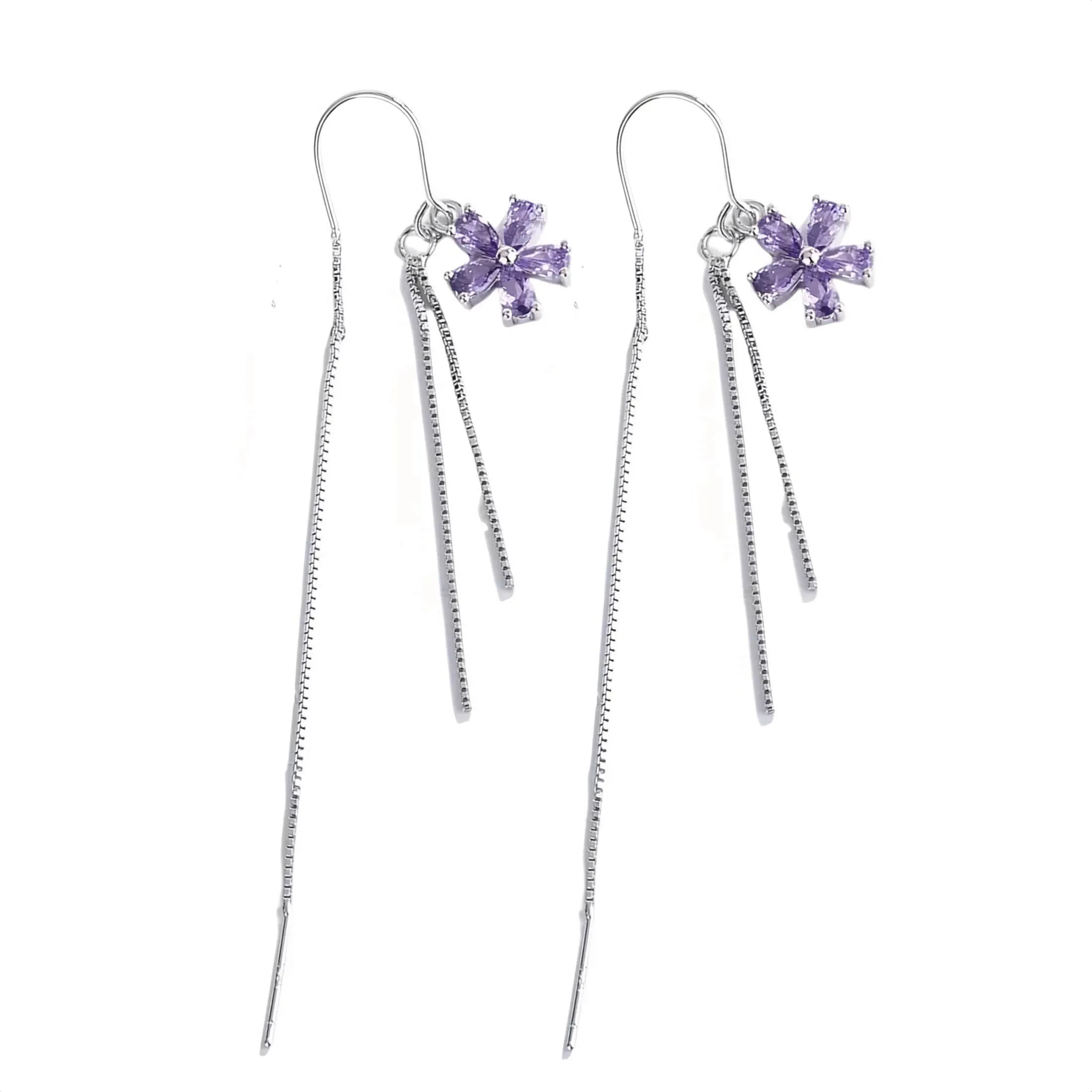 Floral Threader Earrings (Silver)