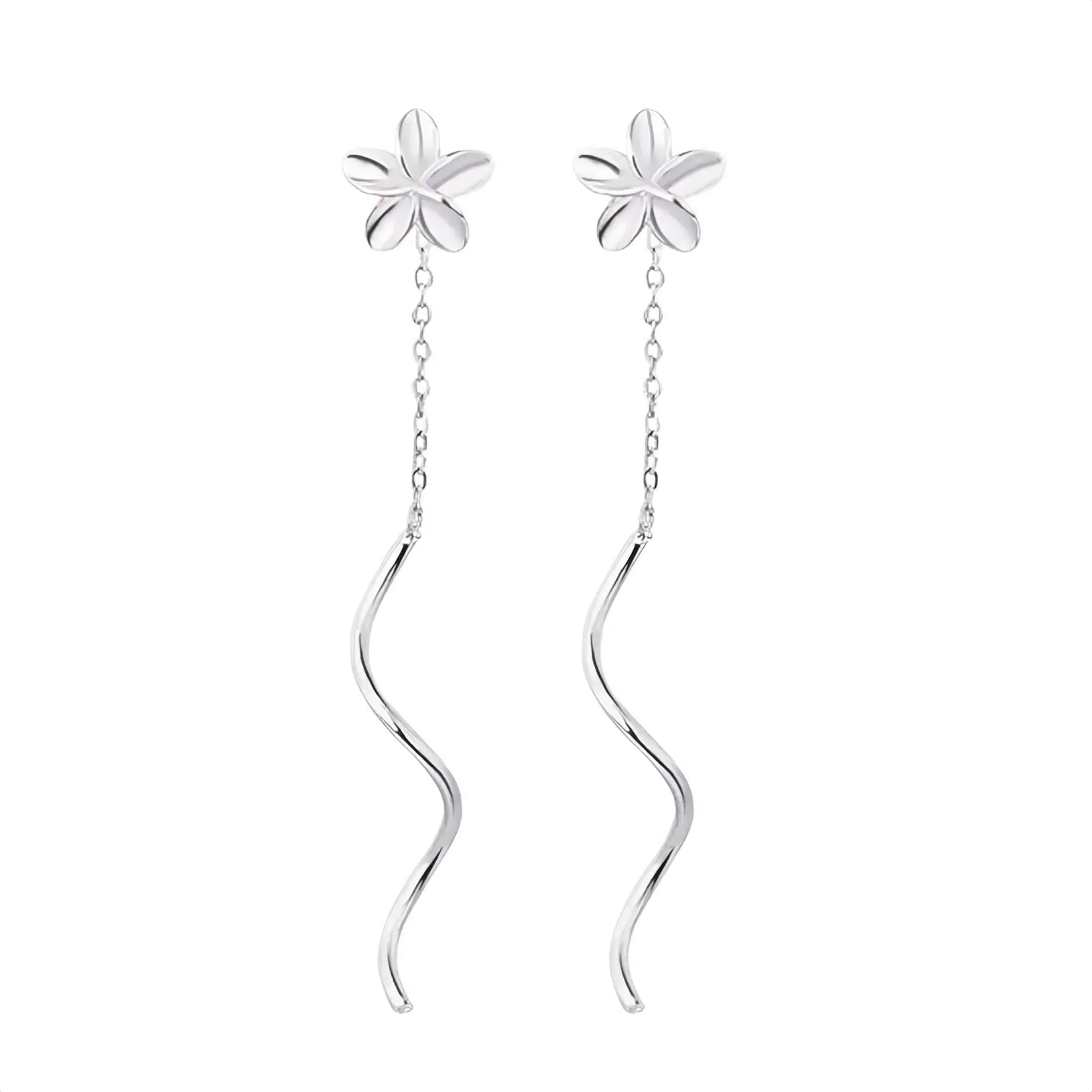 Flower Threader Earrings Silver