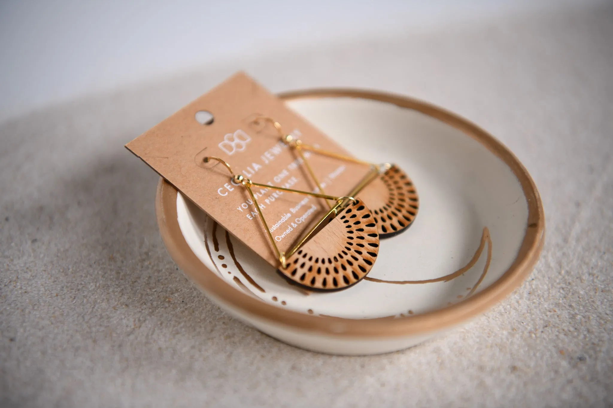 Flying Lotus Half Moon Wood Earrings