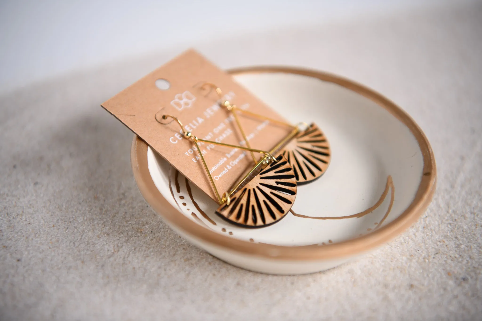 Flying Lotus Half Moon Wood Earrings