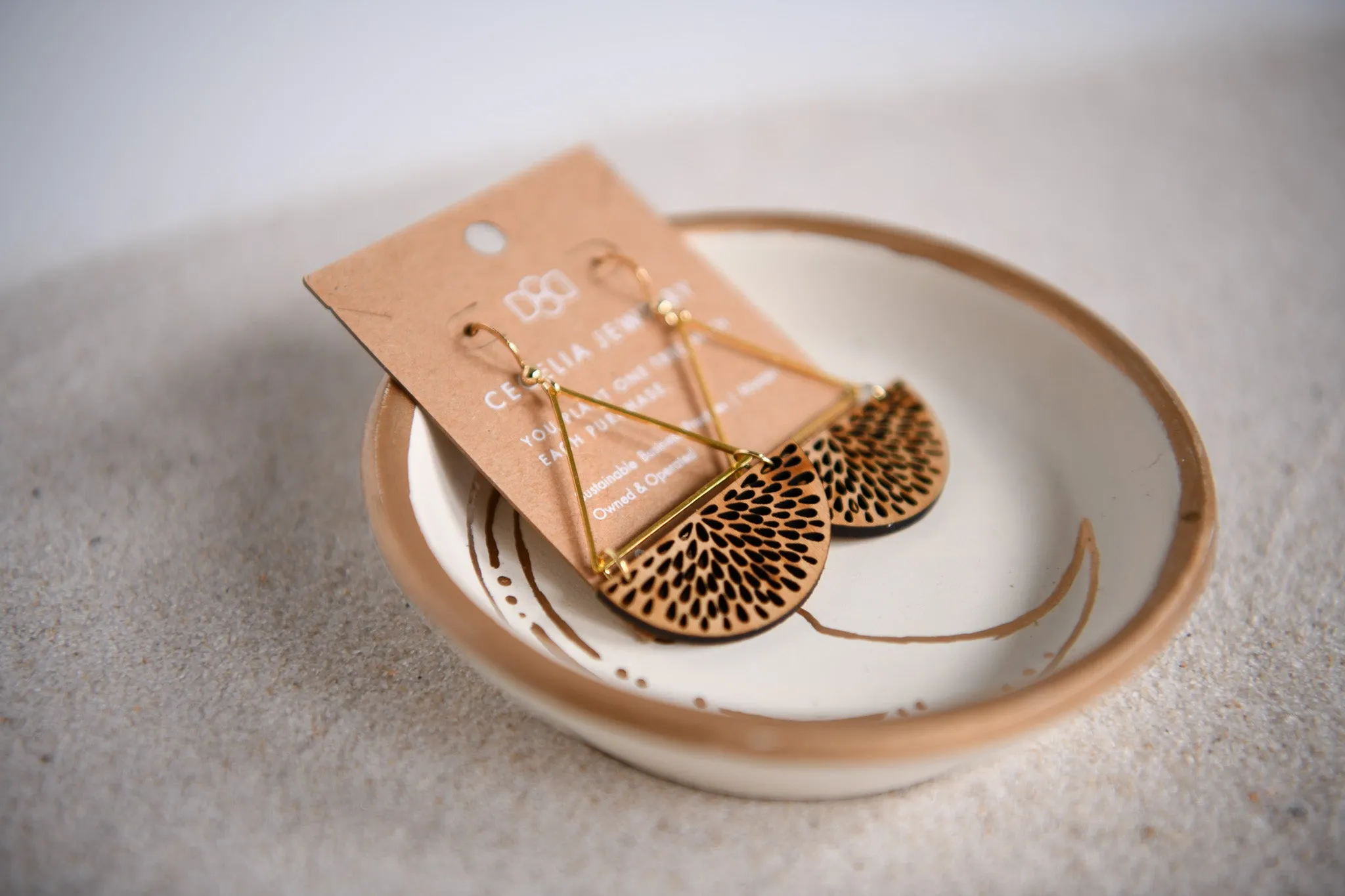 Flying Lotus Half Moon Wood Earrings
