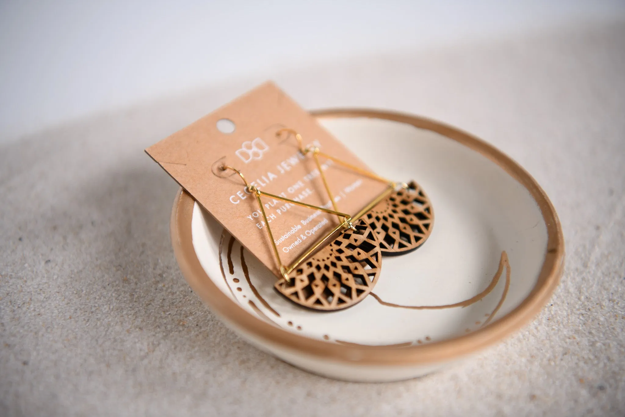 Flying Lotus Half Moon Wood Earrings