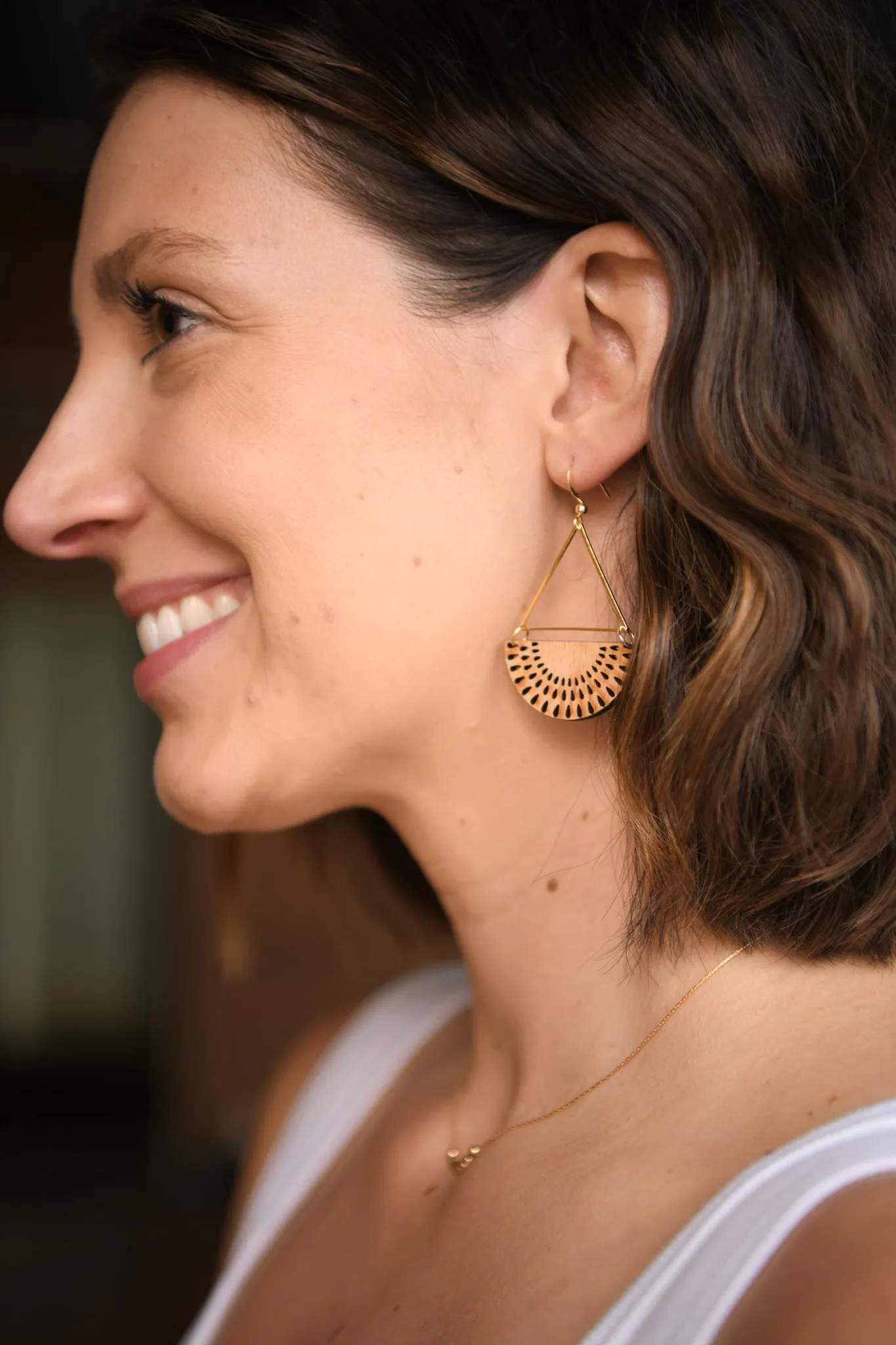 Flying Lotus Half Moon Wood Earrings