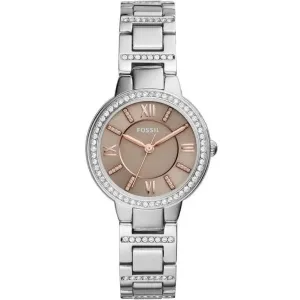 Fossil Virginia Silver Stainless Steel Taupe Dial Quartz Watch for Ladies - ES4147