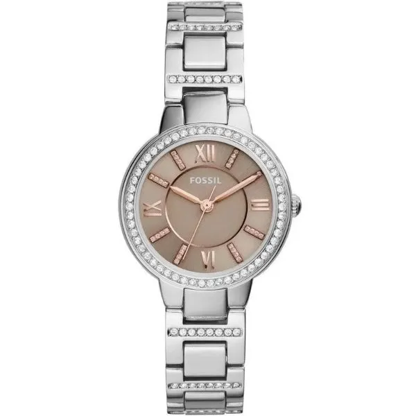 Fossil Virginia Silver Stainless Steel Taupe Dial Quartz Watch for Ladies - ES4147