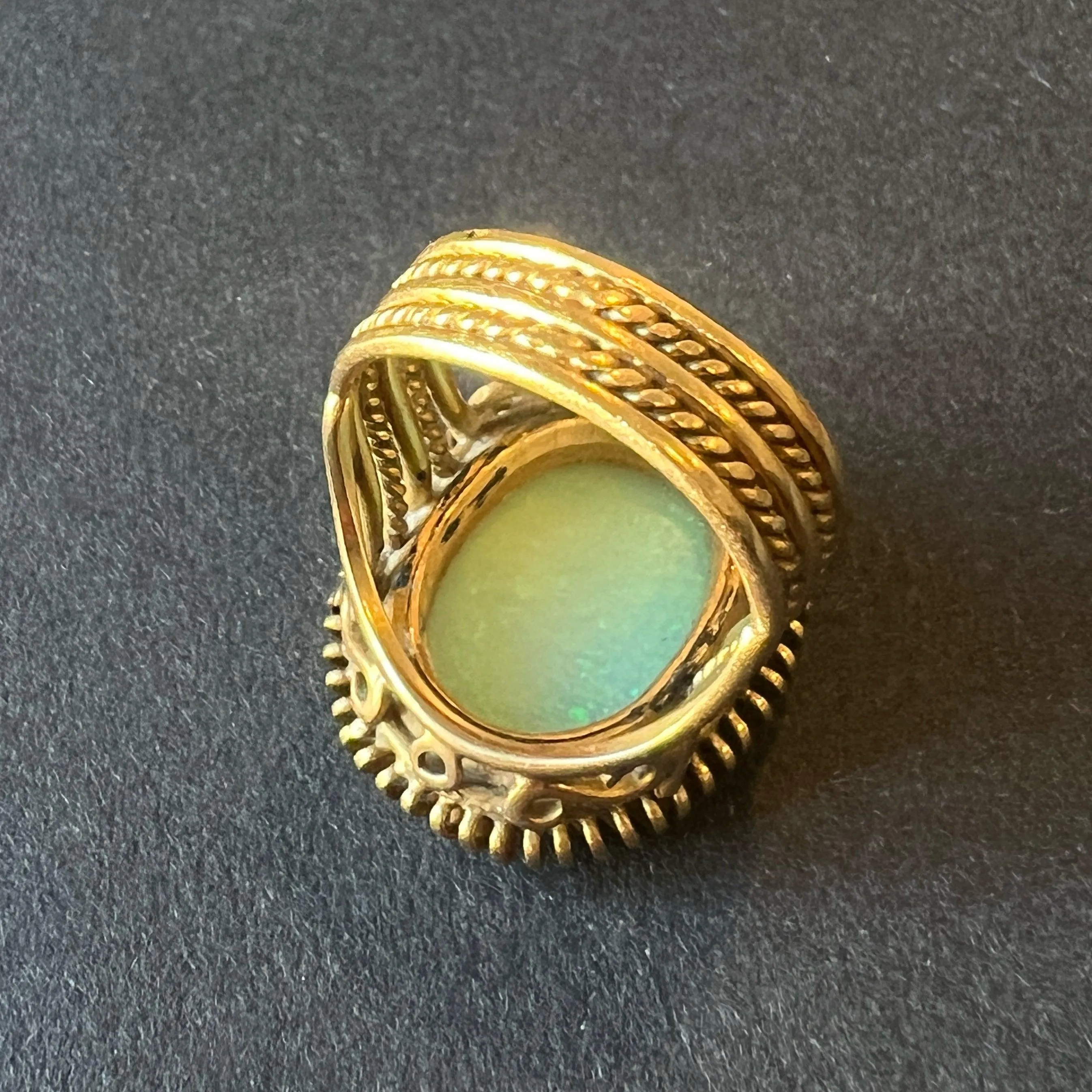 French vintage 18K gold Tubogas opal cabochon cocktail ring