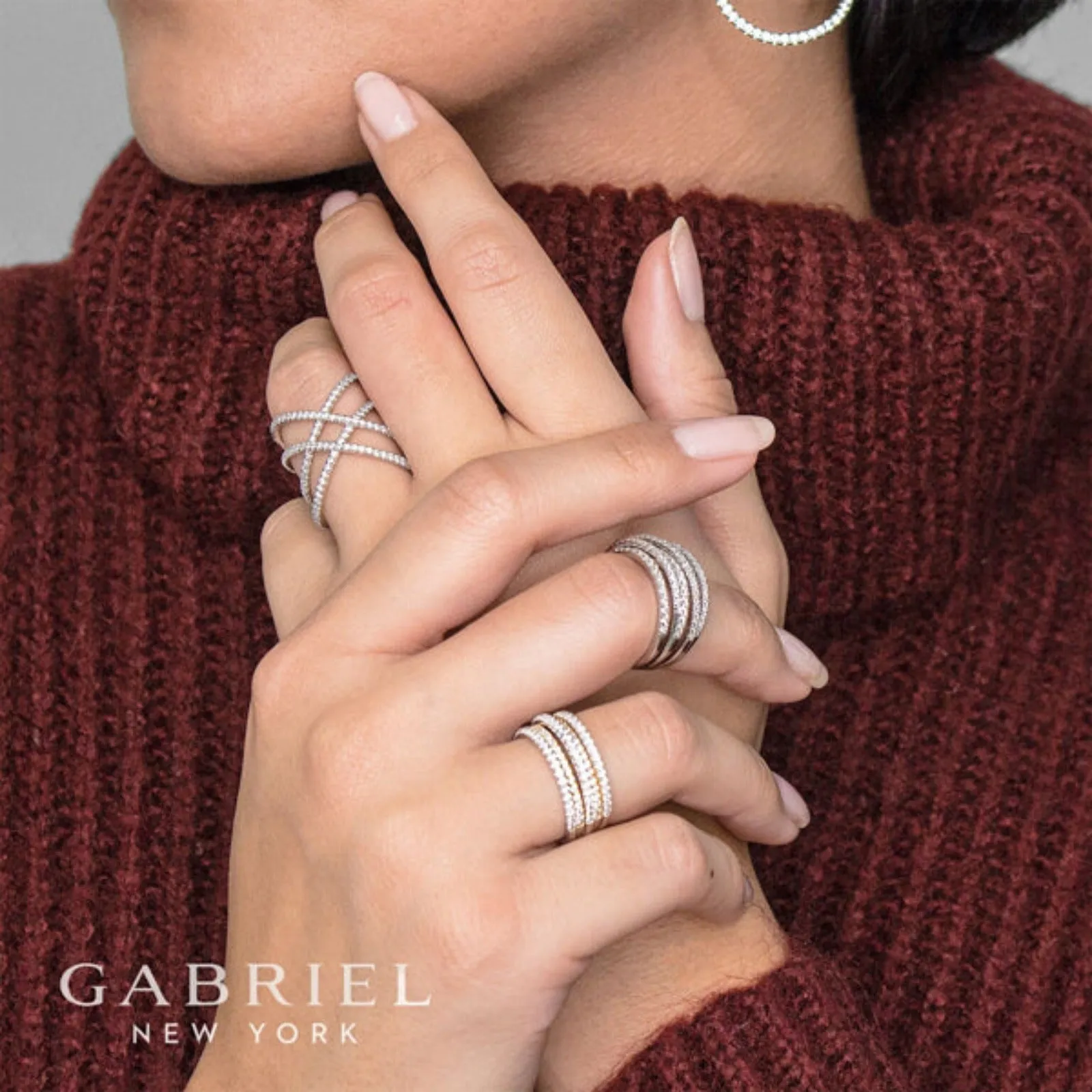 Gabriel & Co. Diamond "Wave" Cross Over Ring