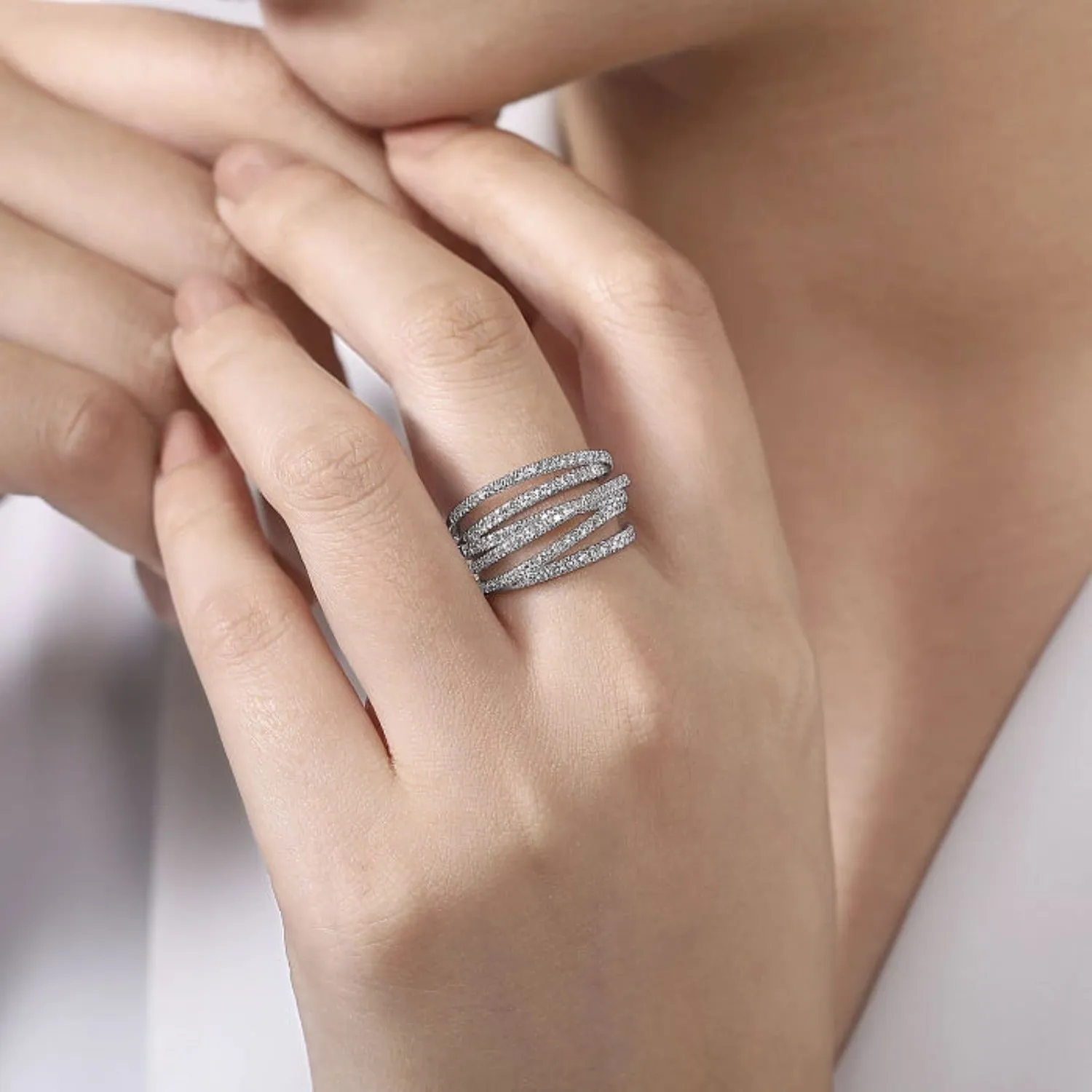 Gabriel & Co. Diamond "Wave" Cross Over Ring