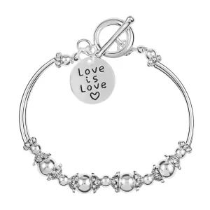 Gay Pride Love Is Love Circle Charm Partial Beaded Bracelets (12 Bracelets)