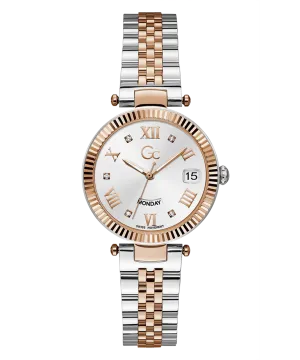Gc Flair Ladies Mid Size White Dial Two Tone Stainless Steel Watch