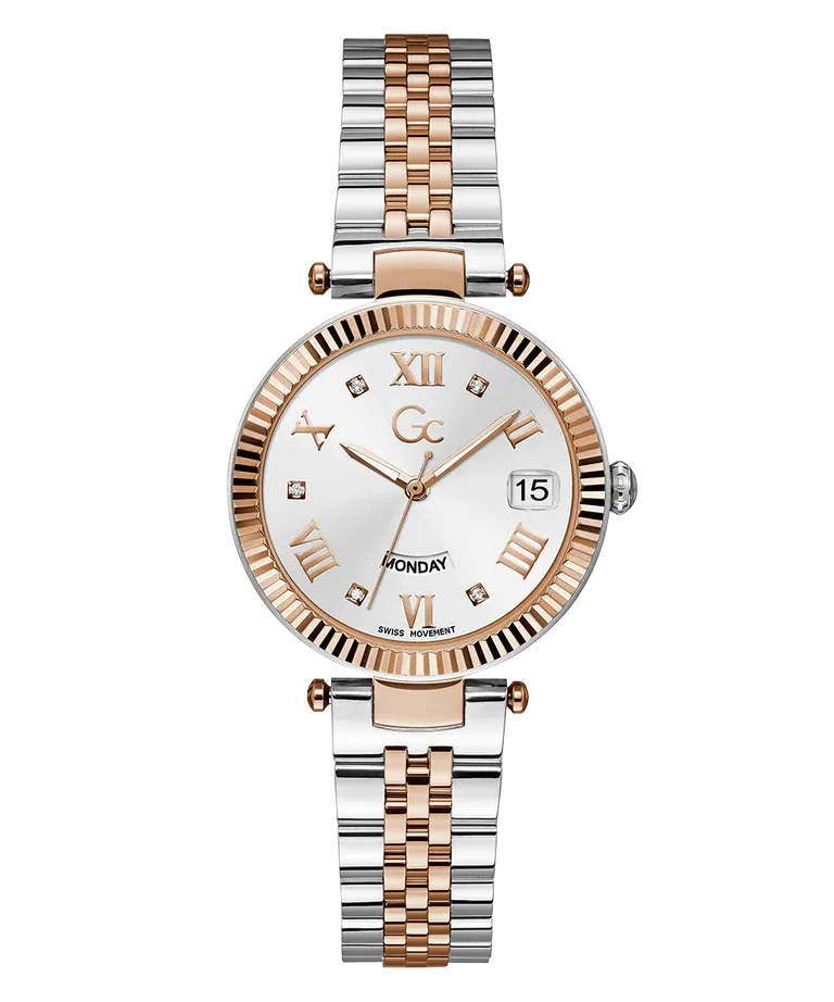 Gc Flair Ladies Mid Size White Dial Two Tone Stainless Steel Watch