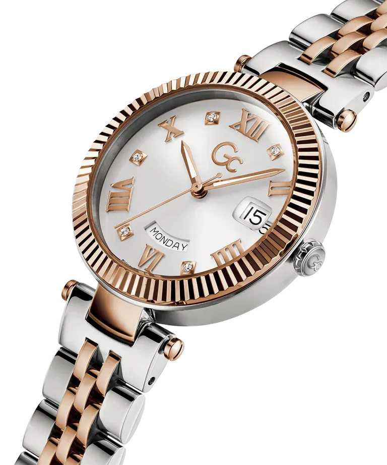 Gc Flair Ladies Mid Size White Dial Two Tone Stainless Steel Watch