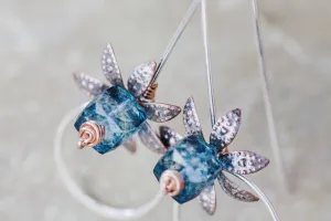 Gemstone Flower Circle Threader Earrings