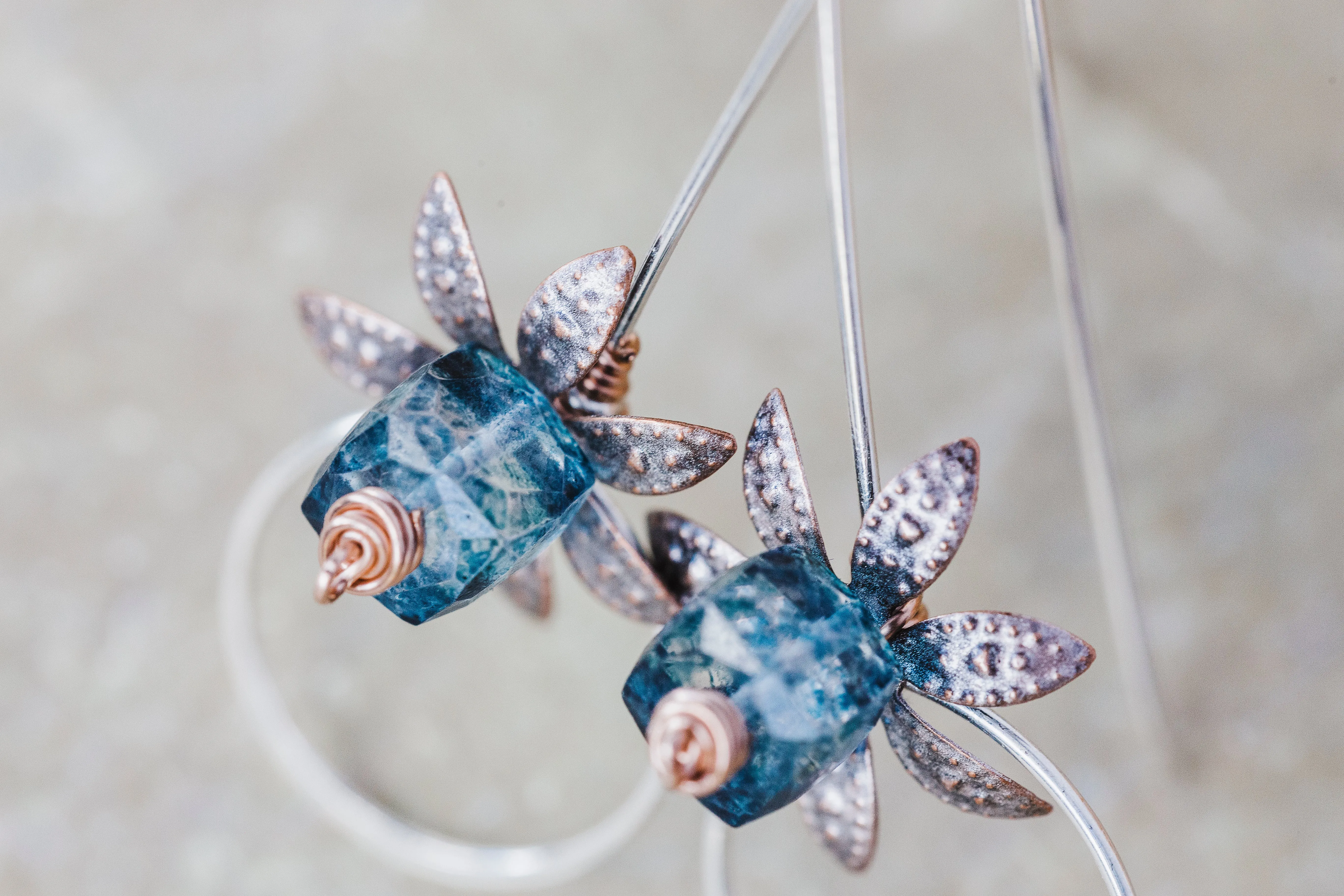 Gemstone Flower Circle Threader Earrings