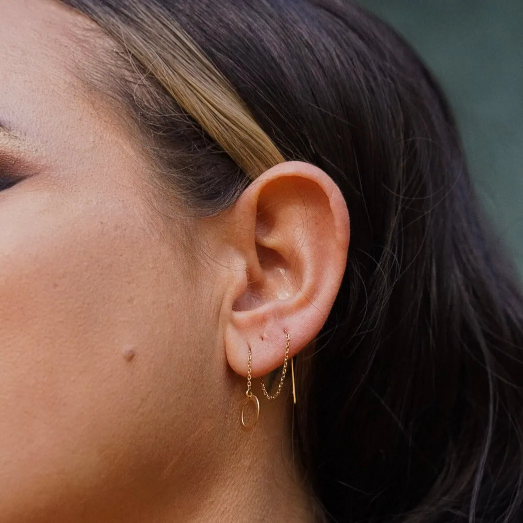 Geometric Circle Threader Earrings - Choose Your Metal - 14 Karat Gold or Sterling Silver