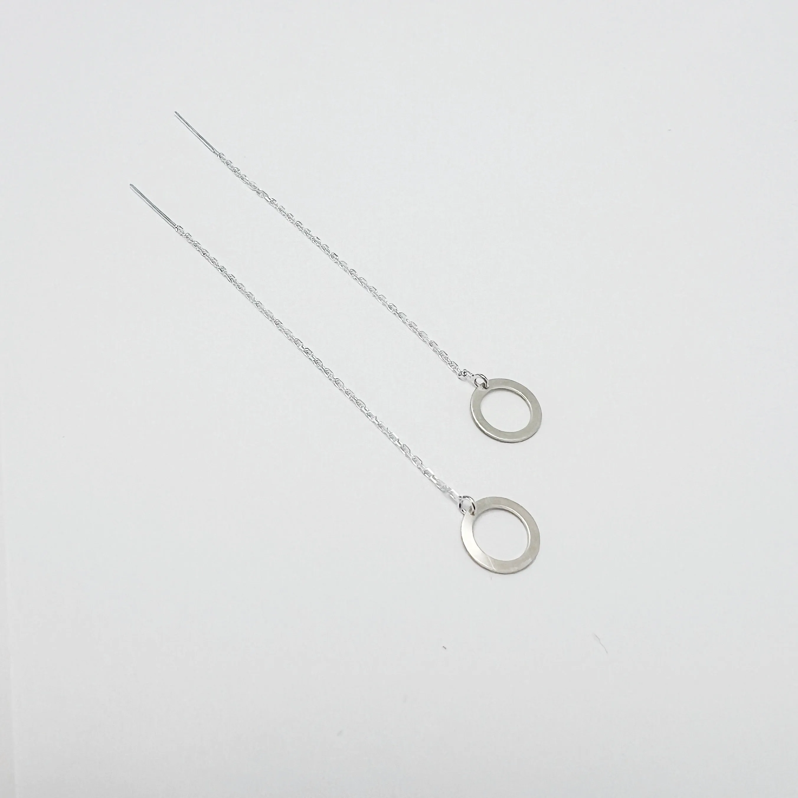 Geometric Circle Threader Earrings - Choose Your Metal - 14 Karat Gold or Sterling Silver