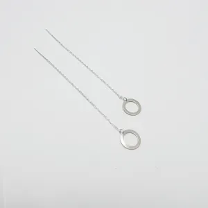 Geometric Circle Threader Earrings - Choose Your Metal - 14 Karat Gold or Sterling Silver